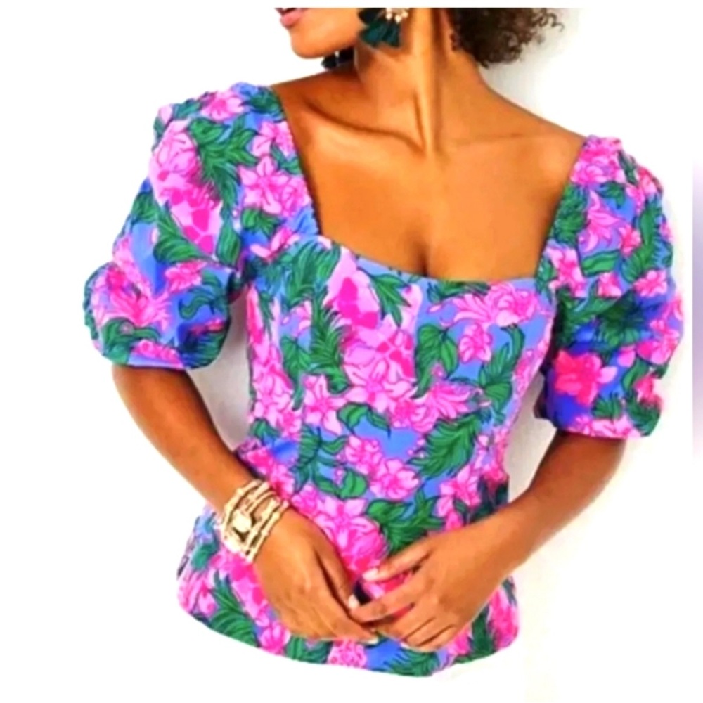 NWT Lilly Pulitzer Pink and Purple Puff Sleeve Blouse